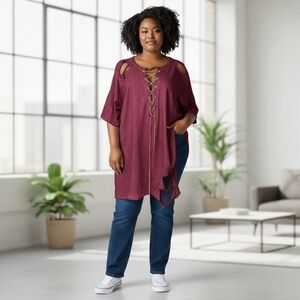 Women's Purple Cutout Top Gold Chain Decor